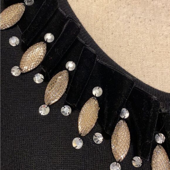 Michael Simon Black Cardigan with Embellished Neckline, M - Picture 3 of 10